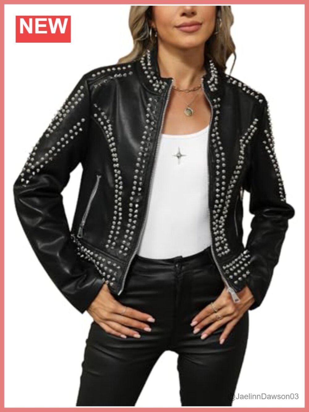 Faux Leather Moto Studded Rivet Biker Jacket Zip Moto Punk Rock Coat